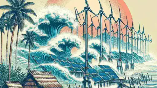 "Gelombang laut yang mengalir di pesisir Indonesia, digunakan sebagai sumber energi alternatif, ilustrasi pemanfaatan energi terbarukan di kawasan pesisir."