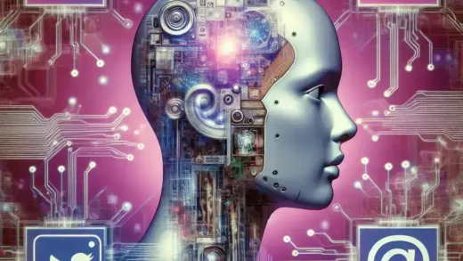 "Ilustrasi yang menggambarkan ketidakpercayaan pengguna terhadap teknologi Meta AI, dengan latar belakang skandal awal Facebook yang mempengaruhi persepsi publik mengenai privasi dan keamanan data."