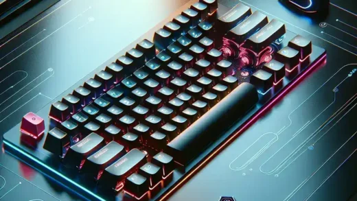Alt text: "Razer ergonomic keyboard featuring adaptive keys, designed for enhanced comfort and customizable gaming experience."